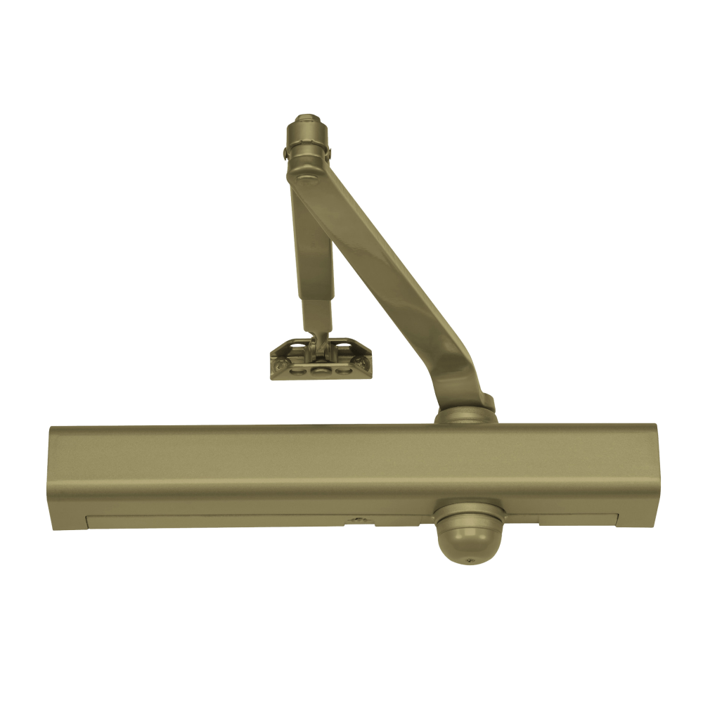 Norton 8301 696 Grade 1 Surface Closer, Hydraulic Tri Mount Push or Pull Side Mounting, Regular Arm, Adjustable Backcheck, Plastic Cover, Size 1 to 6, Satin Brass Painted Finish, Non-Handed