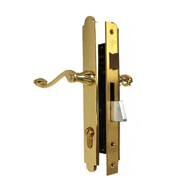 Marks USA 2750C/3 Thinline Ornamental Iron Lever, Double Cylinder with Plate, Entry, 1", AR1, Polished Brass