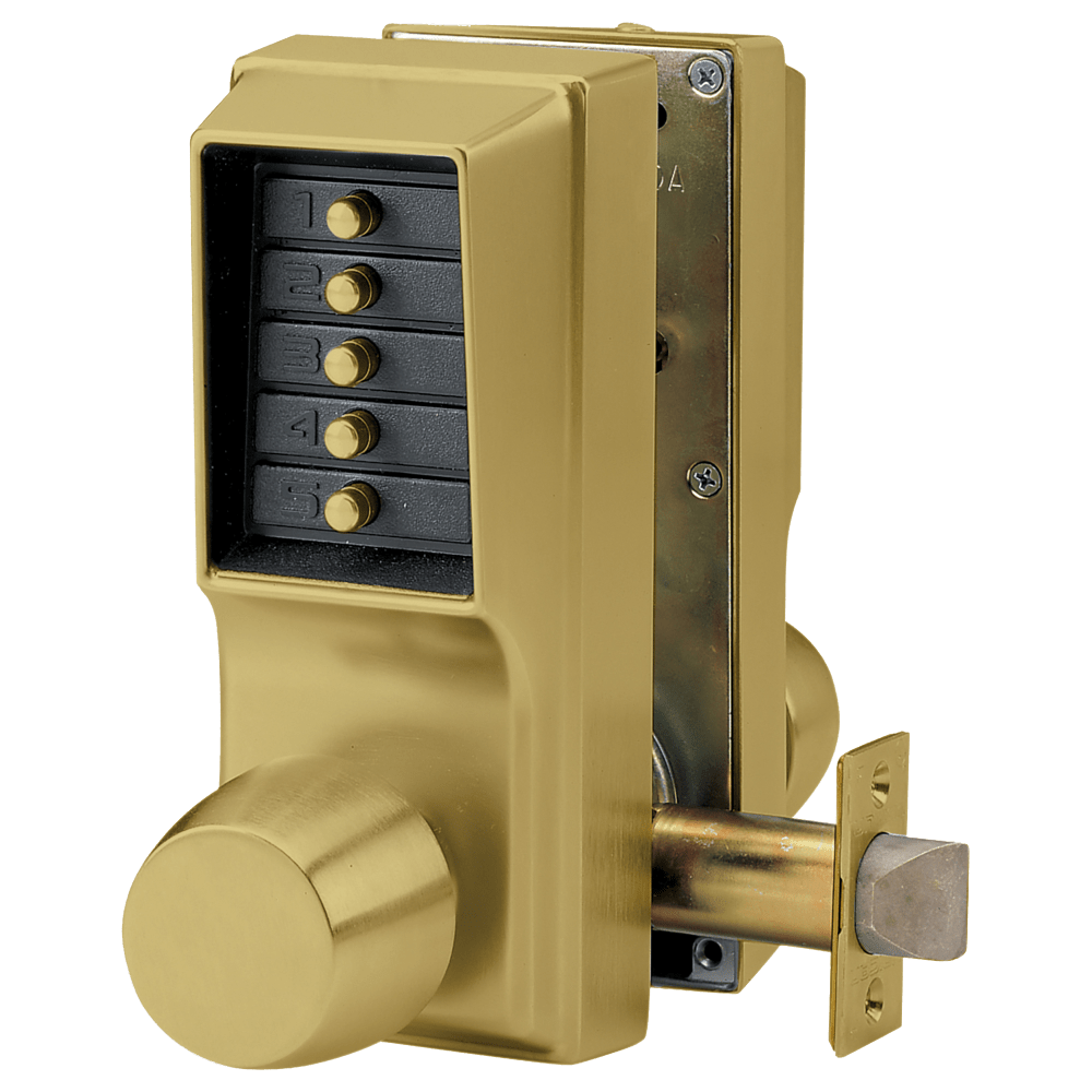 DormaKaba EE1011/EE1011-05-41 Cylindrical Knob Lock, Combination Entry Only, Combination Exit Only, 2-3/4" Backset, 1/2" Throw Latch, Antique Brass