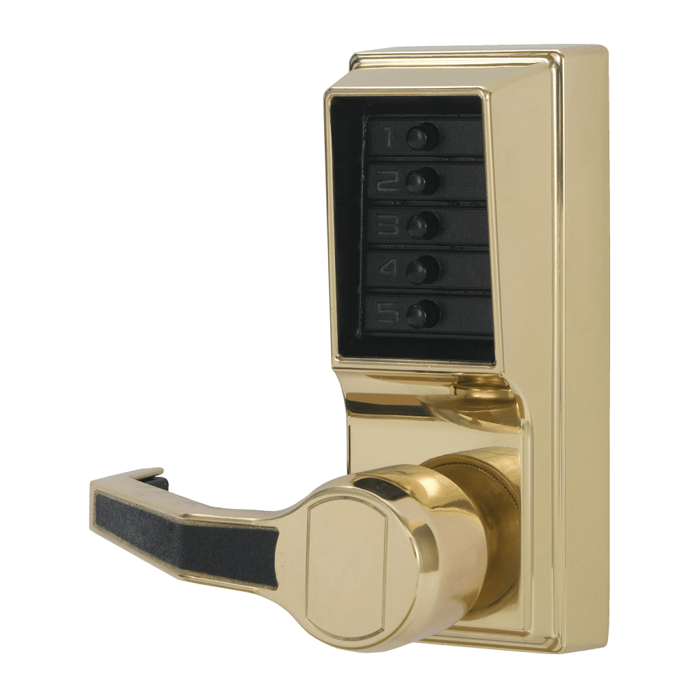 DormaKaba LL1011-03-41 Pushbutton Cylindrical Lever Lock, Combination Entry Function Only, 2-3/4" Backset, 1/2" Throw Latch, Bright Brass Finish, Left Hand/Left Hand Reverse