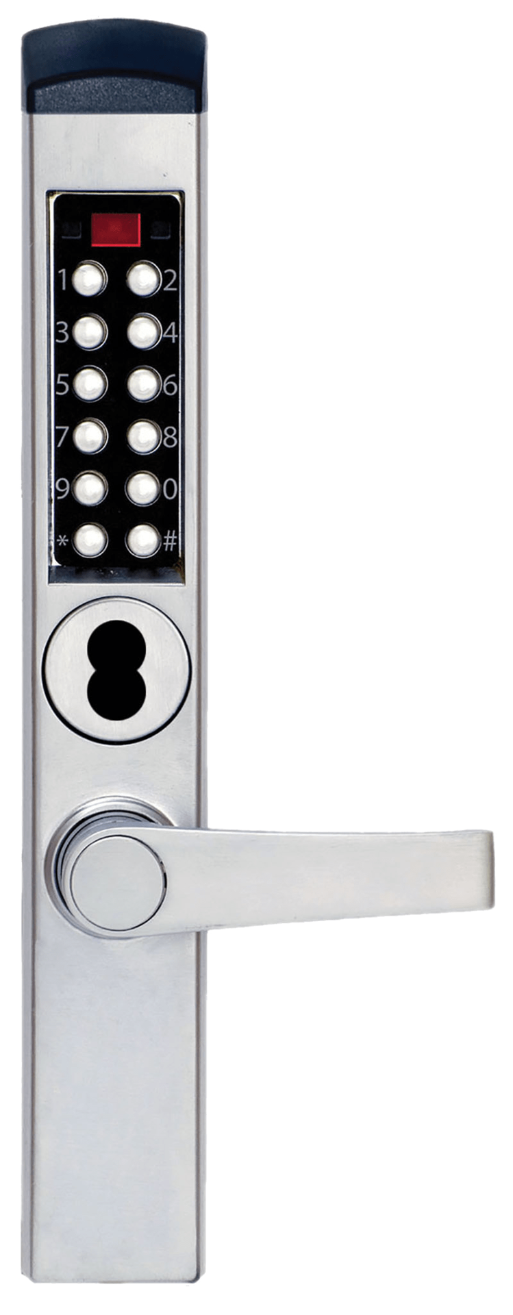 DormaKaba E3766BNL-626-41 E-Plex 3000 for Adams Rite Deadbolts, 3,000 Access Codes, 30,000 Audit Events, 6/7-Pin SFIC Prep, Less Core, Lever, Satin Chrome