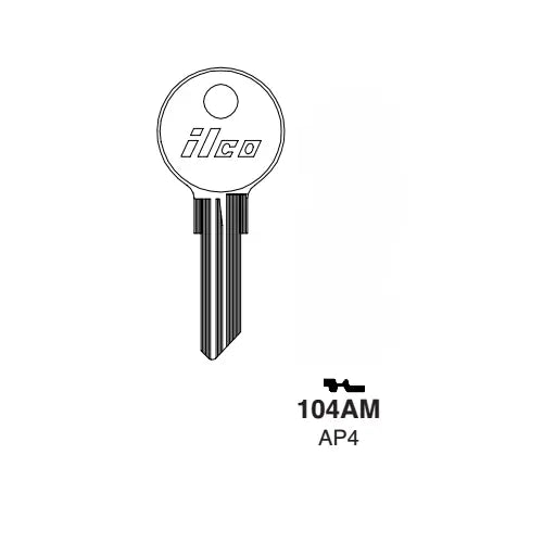 Kaba Ilco 104AM Key Blank – Chicago K104 / AP4 Keyway, Nickel-Plated Brass