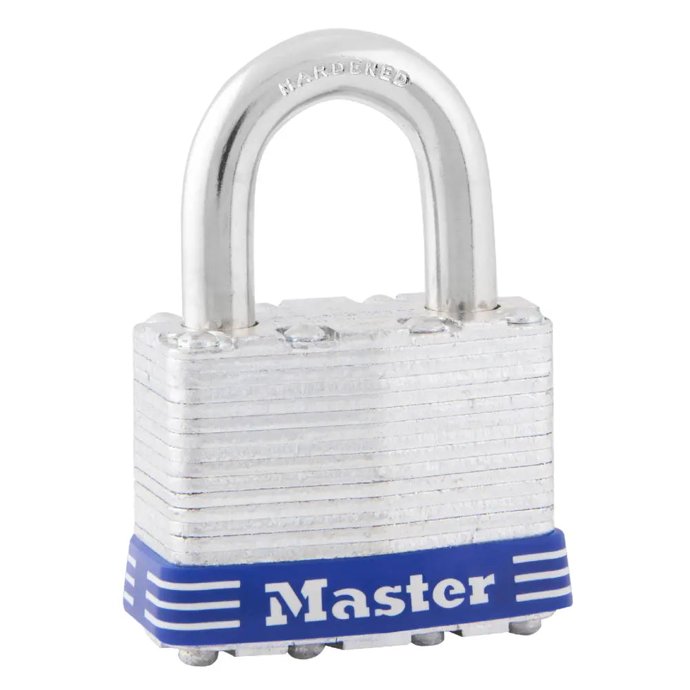 Master Lock 1D Laminated Steel Padlock 1-3/4" Body, 15/16" Tall 5/16" Diameter Shackle, Keyed Different, Carded