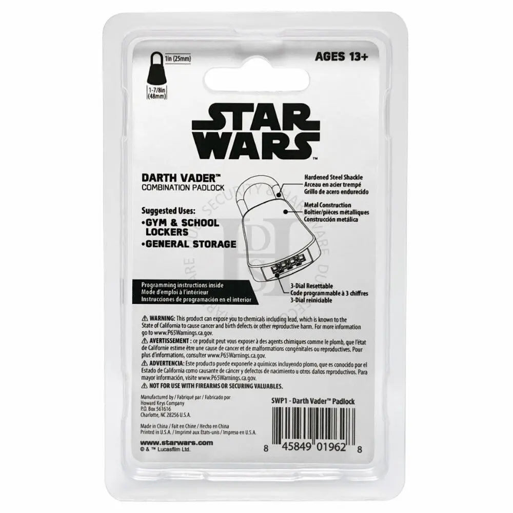 SWP1 DARTH VADER SHAPED COMBINATION PADLOCK - RESETTABLE