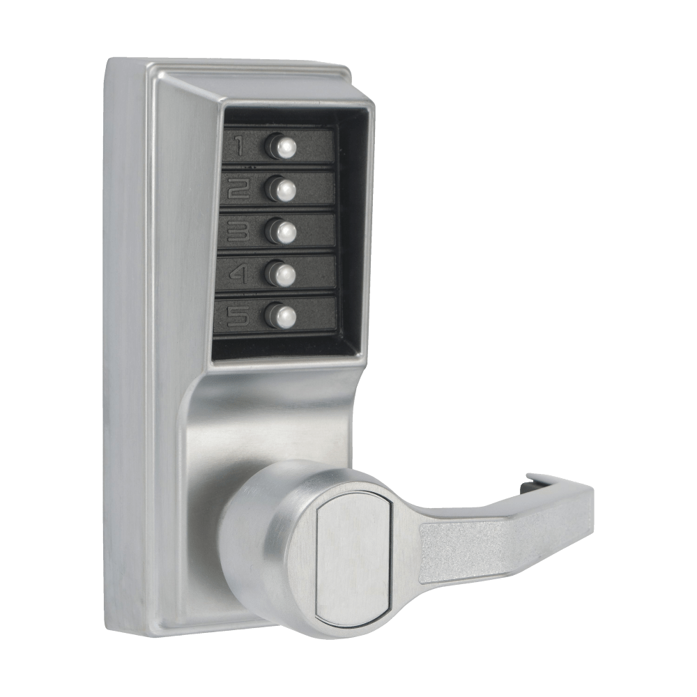 DormaKaba LR1011-26D-41 Pushbutton Cylindrical Lever Lock, Combination Entry Function Only, 2-3/4" Backset, 1/2" Throw Latch, Satin Chrome Finish, Right Hand/Right Hand Reverse