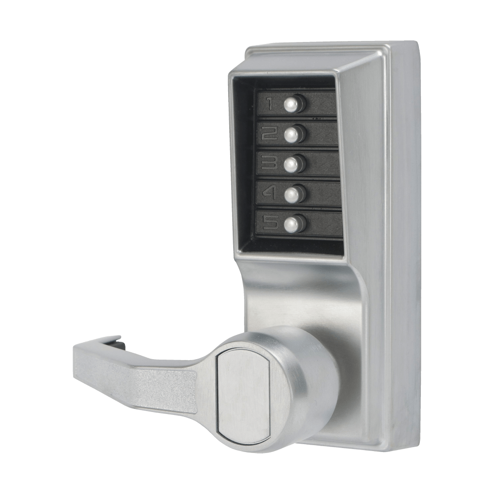 DormaKaba LL1011-26D-41 Pushbutton Cylindrical Lever Lock, Combination Entry Function Only, 2-3/4" Backset, 1/2" Throw Latch, Satin Chrome Finish, Left Hand/Left Hand Reverse