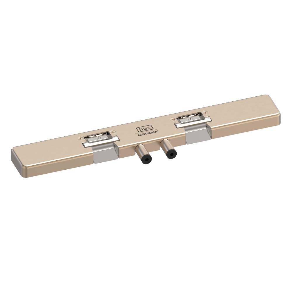 HES 9200N-612 Grade 1 Field Selectable (Safe/Secure) 12/24VDC Electric Strike for Glass Double Doors with Vertical Rods, 4-5/8" Centered Keeper Spacing, Satin Bronze Clear Coated Finish