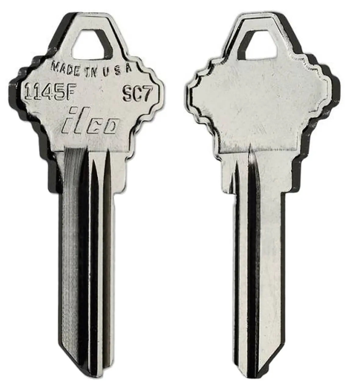 Kaba Ilco 1145F Key Blank – Schlage SC7 F Keyway, 5-Pin, Nickel-Plated Brass