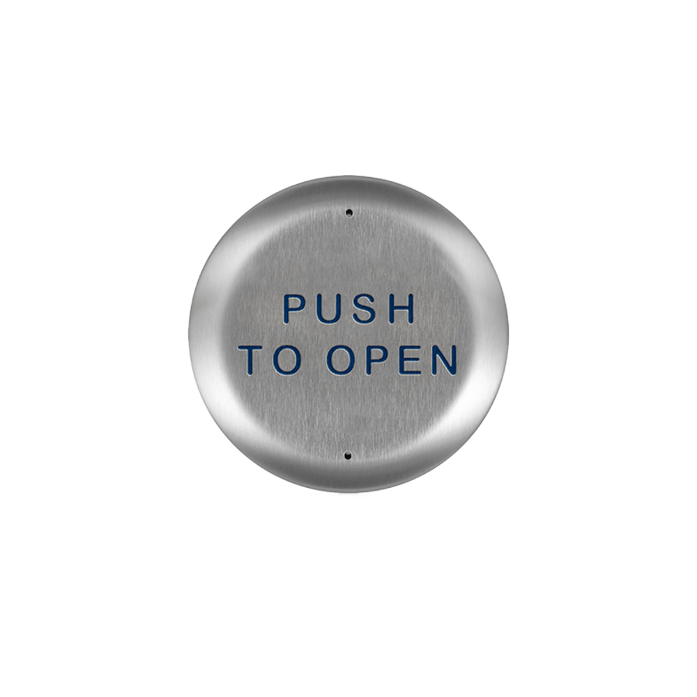 BEA 10PBR45 Stainless steel push plate, 4.5" round, blue text only
