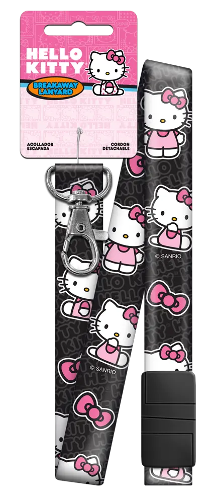SRL3 HELLO KITTY Black and Pink Breakaway Lanyard