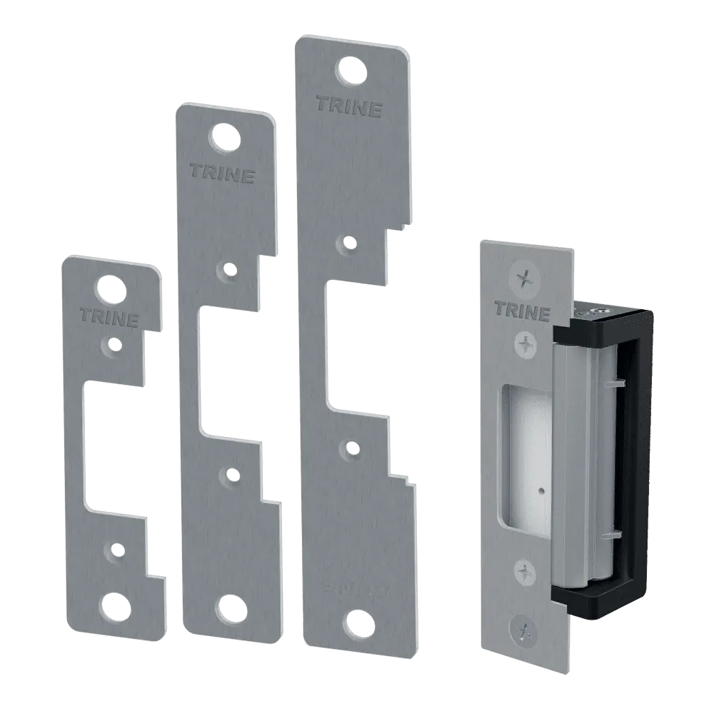 Trine 4300-32D Electric Strike, 12/24 VDC, 12-24 VAC, 4 Faceplates Included, Satin Stainless Steel Finish