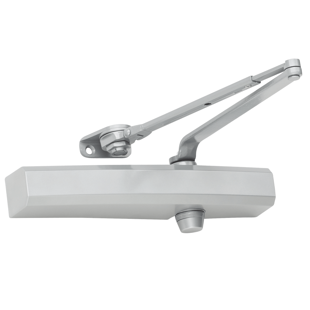 LCN 1450-HW/PA 689 Grade 1 Cast Aluminum Surface Mount Closer, Size 1-6 Adjustable, Friction Hold Open Double Lever Arm with Parallel Bracket, Non-Handed, Slim Plastic Cover, Aluminum Painted Finish