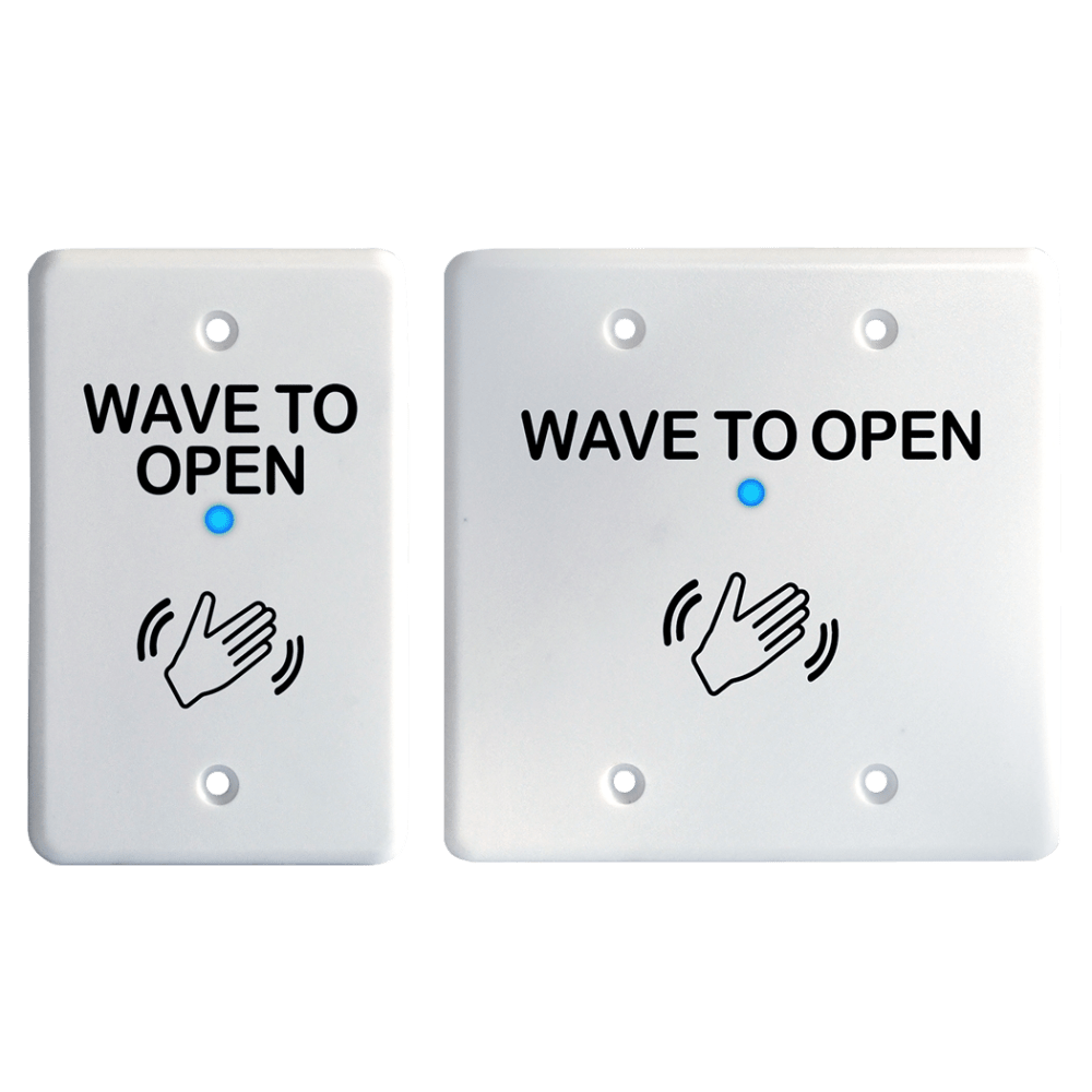 BEA 10MS31U-W Microwave Touchless Actuator, Single & Double Gang Plate, Text & Hand Logo, Adjustable 4 to 24 In, 12-24 VAC/DC, White