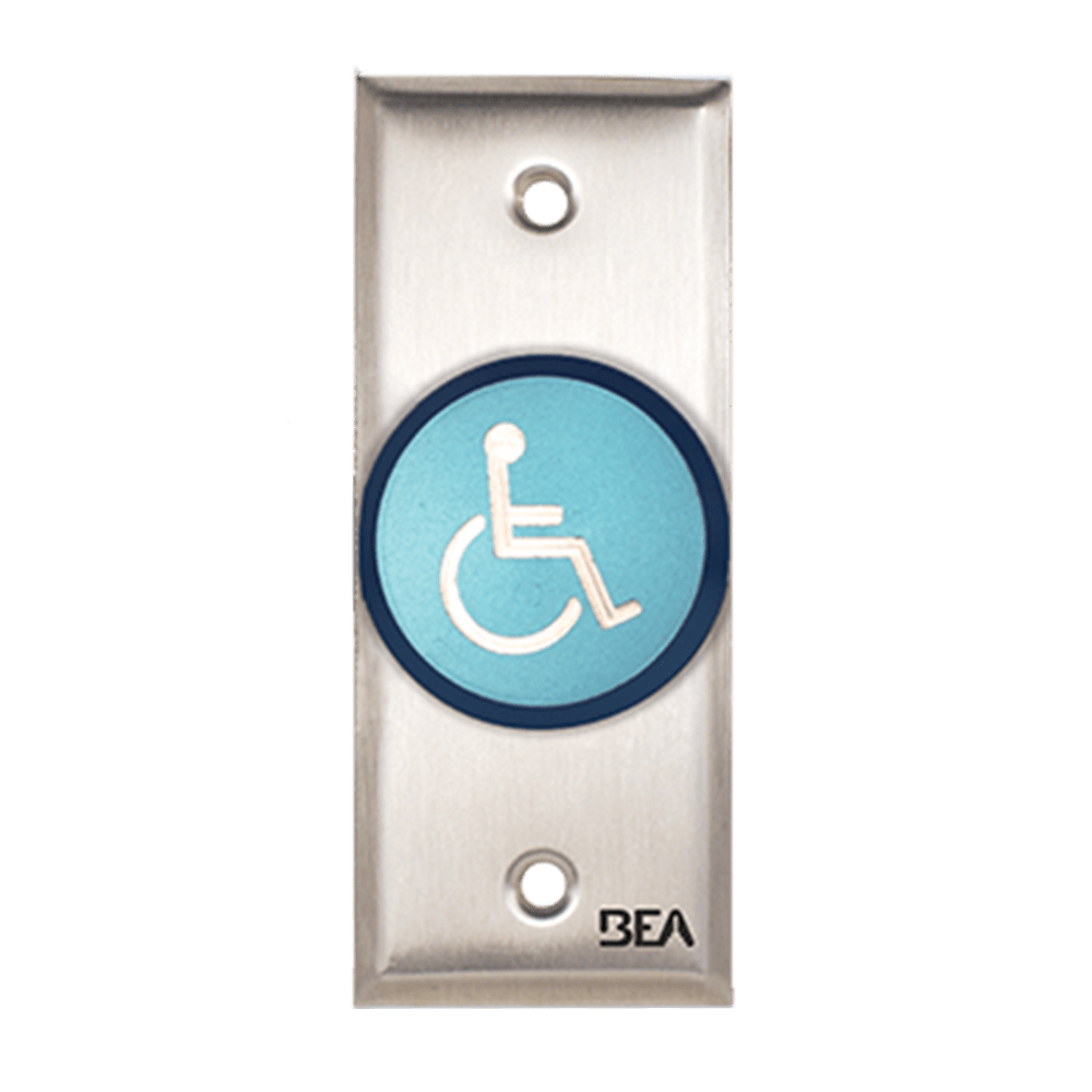 BEA 10ACPBDA7 Pneumatic Push Button, Jamb plate, standard 1 5/8" Blue button, Handicap logo, 2.5 AMP 12 to 24 V AC/DC