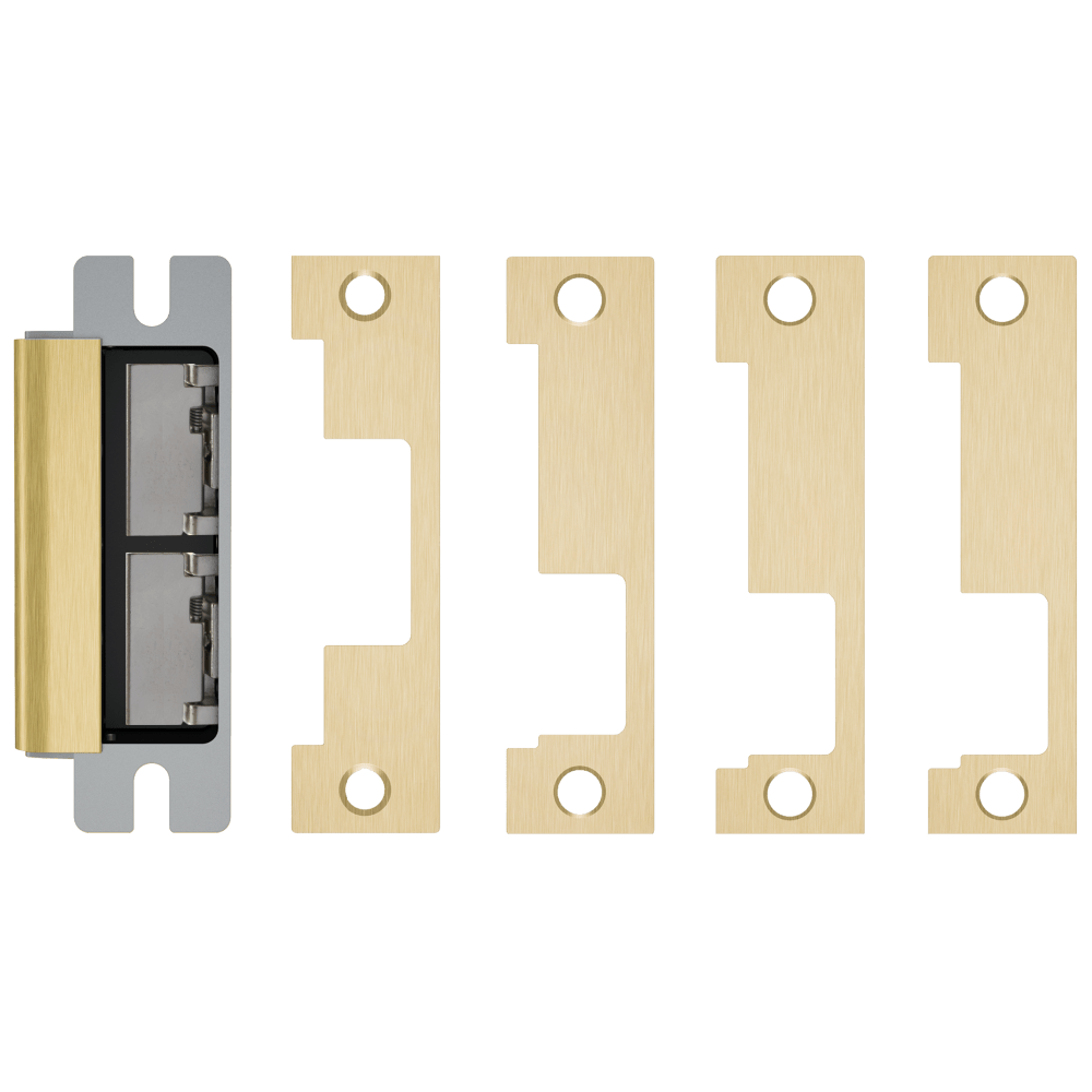 HES 1600-CLB-606-DLM Grade 1 Electric Strike, For Cylindrical or Mortise Latchbolt and Deadbolt Locks, Auto-Sensing 12/24 VDC, Field Selectable Fail Safe/Fail Secure, Includes 1J, 1K, 1KD, 1KM Options, Dual Lock Monitor, Satin Brass