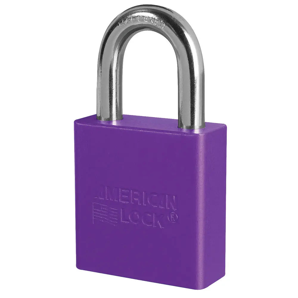 American Lock A1205PRP Purple Anodized Aluminum Safety Padlock, 1-3/4" Body, 1-1/8" Tall 5/16" Diameter Shackle, Keyed Different