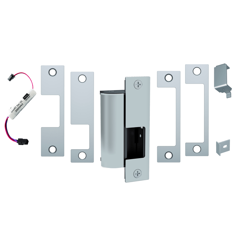HES 1006CS-630-LBM Fail Secure, Complete 12/24VDC Electric Strike, SMART Pac II, J, KD, KM, HM and AD Faceplates, LBM, Satin Stainless Steel Finish