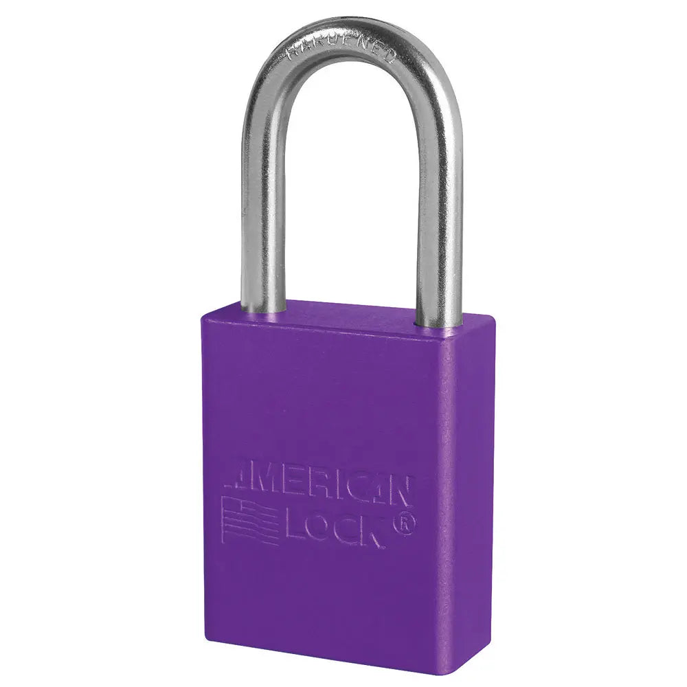 American Lock A1106PRP Purple Anodized Aluminum Safety Padlock, 1-1/2" Body, 1-1/2" Tall 1/4" Diameter Shackle, Keyed Different