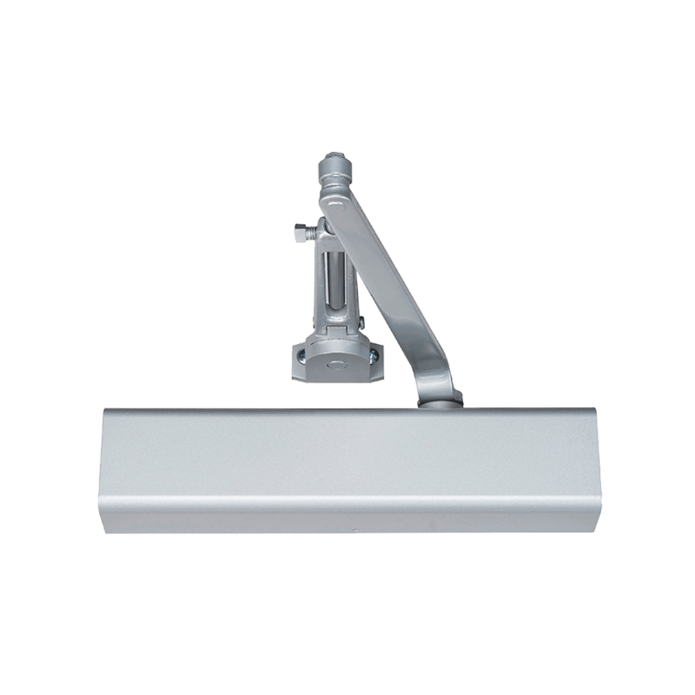 Norton 8501H 689 Grade 1 Tri Mount Friction Hold Open Door Closer, Push or Pull Side, Regular, Adjustable Size 1 to 6, Plastic Cover, Aluminum Painted Finish, Non-Handed