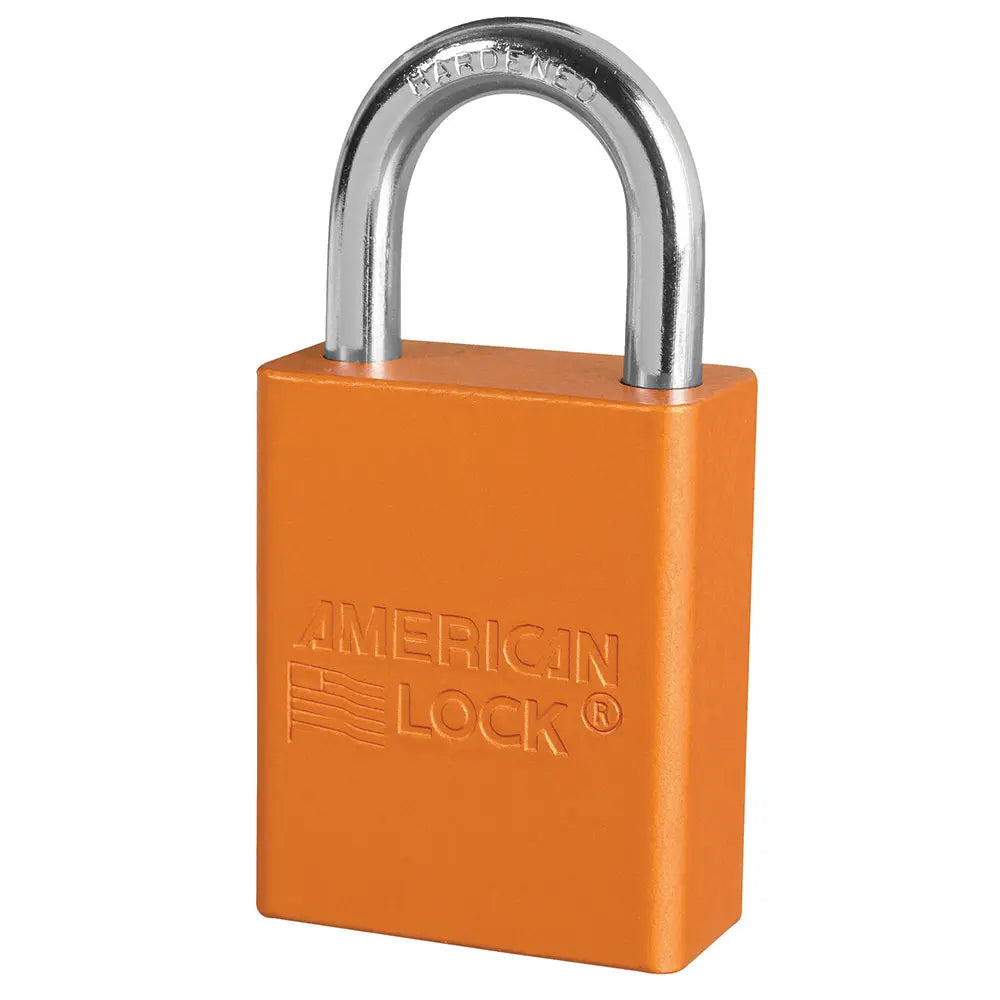 American Lock A1105ORJ Orange Anodized Aluminum Safety Padlock, 1-1/2" Body, 1" Tall 1/4" Diameter Shackle, Keyed Different