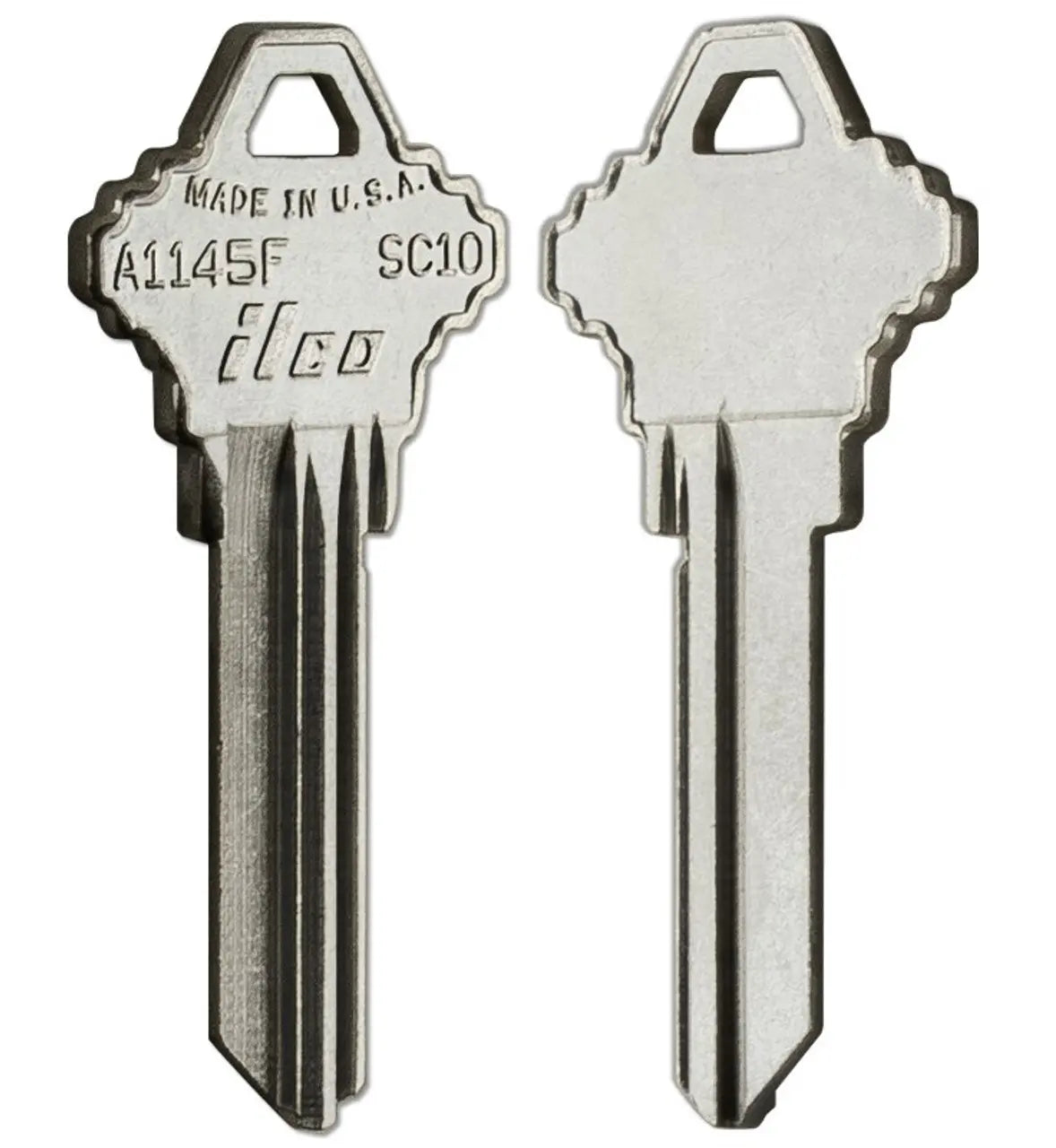 Kaba Ilco A1145F Key Blank – Schlage F Keyway, 6-Pin, Nickel-Plated Brass (SC10)