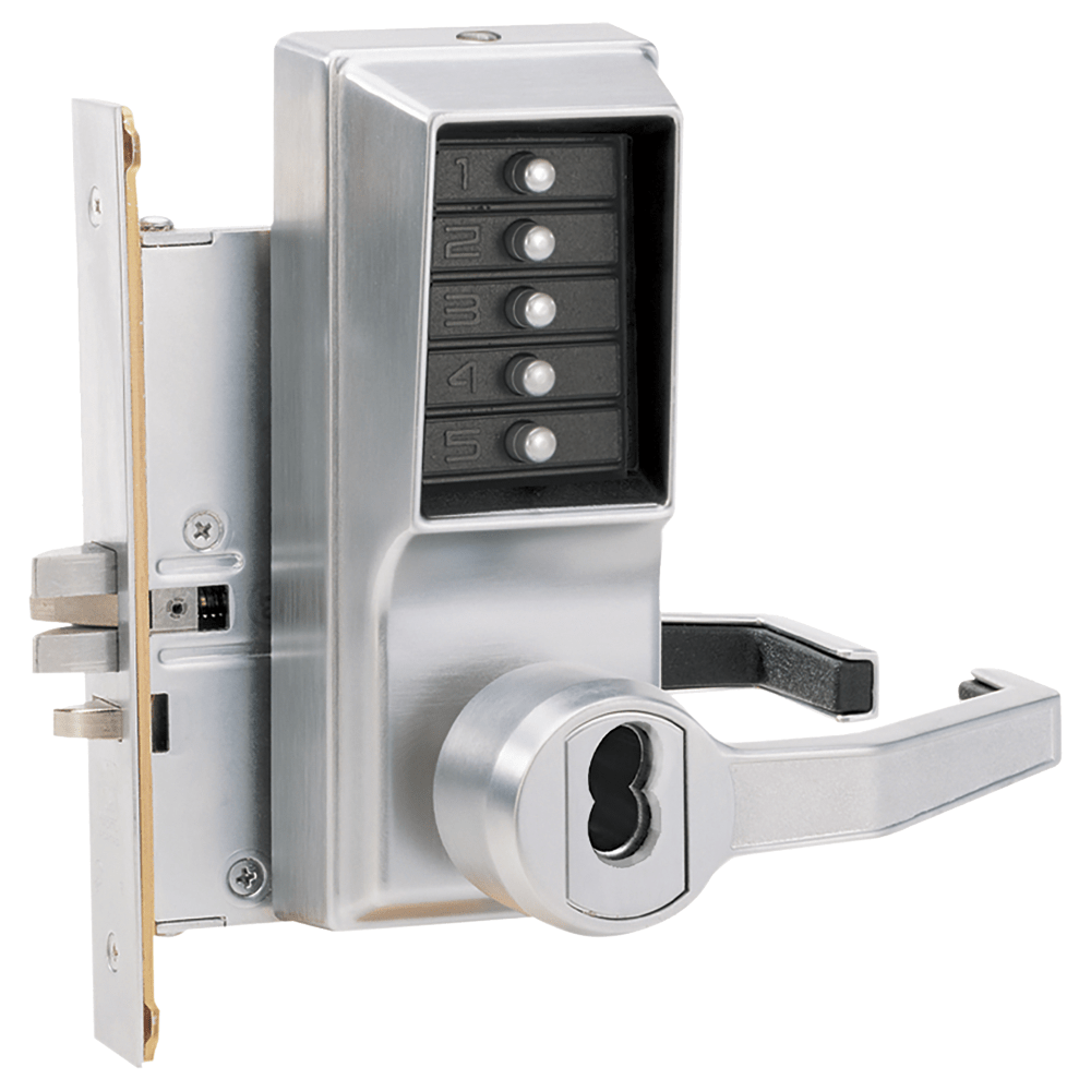 DormaKaba RR8146C-26D-41 Mortise Combination Lever Lock, Key Override, Passage, Lockout, Corbin Russwin 6-Pin LFIC Prep, Less Core, Satin Chrome