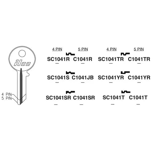 Kaba Ilco C1041T Key Blank – Chicago Keyway, Nickel-Plated Brass, 5-Pin