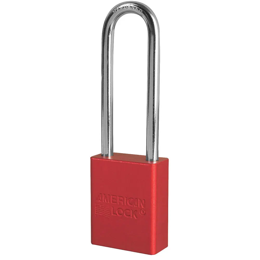 American Lock A1107RED Red Anodized Aluminum Safety Padlock, 1-1/2" Body, 3" Tall 1/4" Diameter Shackle, Keyed Different