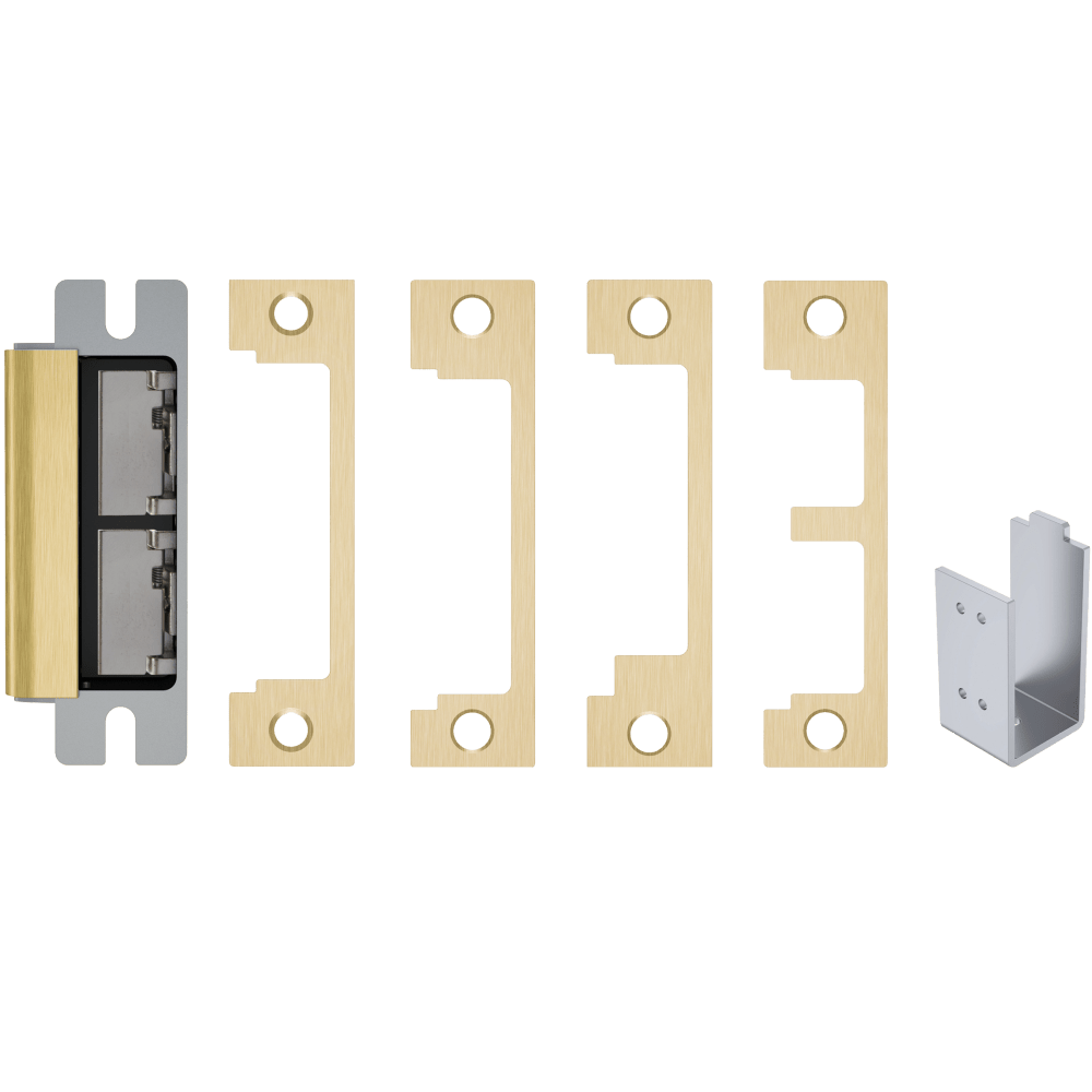 HES 1600-CDB-606-DLMS Grade 1 Electric Strike, For Cylindrical or Mortise Latchbolt and Deadbolt Locks, Auto-Sensing 12/24 VDC, Field Selectable Fail Safe/Fail Secure, Includes 1N, 1ND, 1NM, 1NTD Options, Dual Lock Monitor, Strike Monitor, Satin Brass