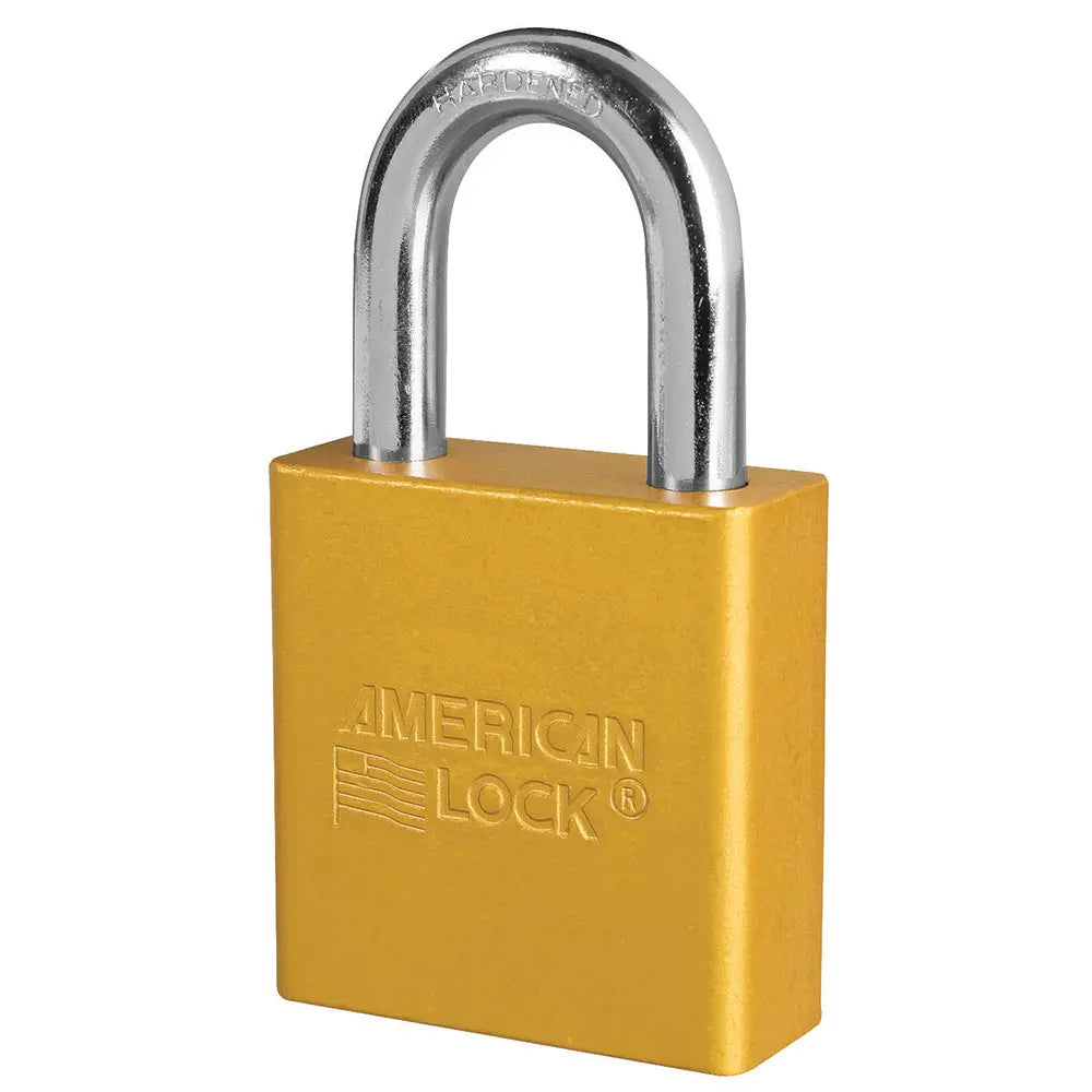 American Lock A1205YLW Yellow Anodized Aluminum Safety Padlock, 1-3/4" Body, 1-1/8" Tall 5/16" Diameter Shackle, Keyed Different
