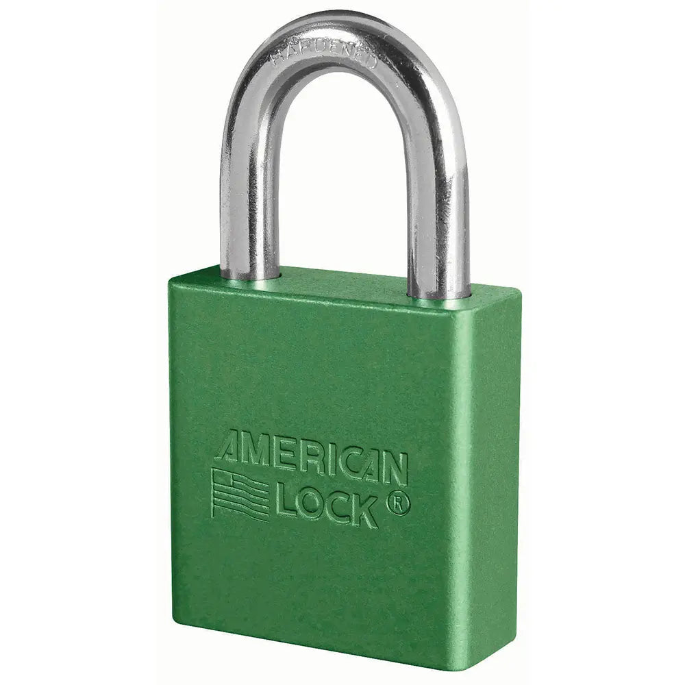 American Lock A1205GRN Green Anodized Aluminum Safety Padlock, 1-3/4" Body, 1-1/8" Tall 5/16" Diameter Shackle, Keyed Different