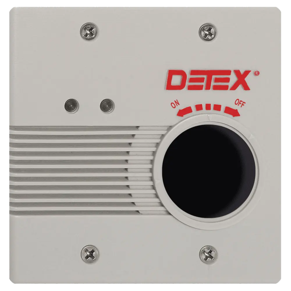 Detex EAX-2500S Wall Mount, Surface Mount AC/DC Powered Alarm, EA-561 Warning Sign and Black Box Included, Gray, Less Cylinder