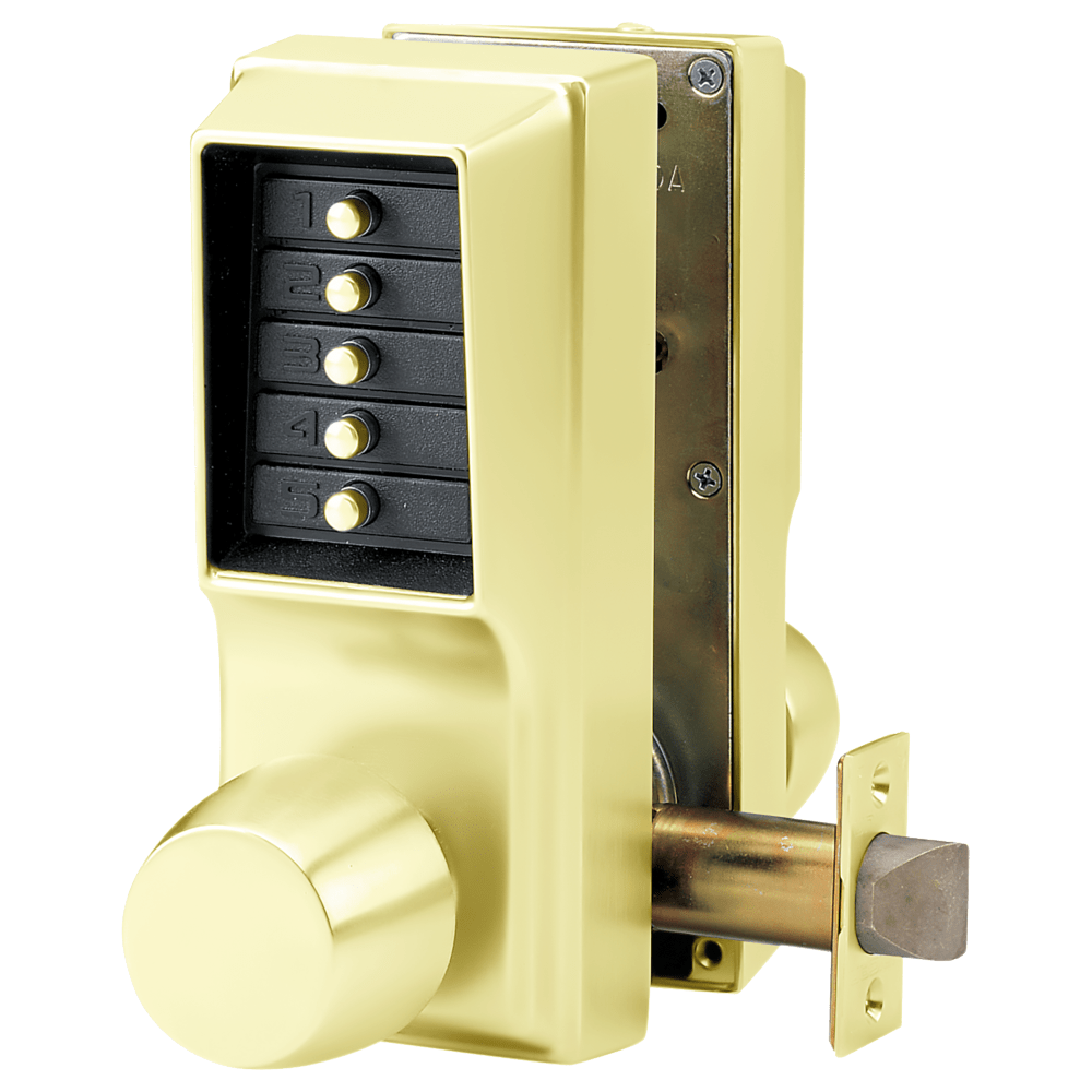DormaKaba EE1011/EE1011-03-41 Cylindrical Knob Lock, Combination Entry Only, Combination Exit Only, 2-3/4" Backset, 1/2" Throw Latch, Bright Brass