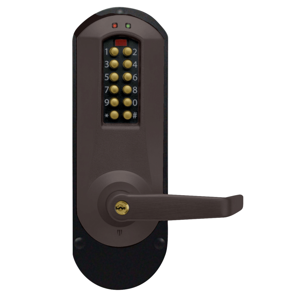 DormaKaba E5010XSWL-744-41 E-Plex 5000 Exit Trim, Winston Lever, 100 Access Codes, 3,000 Audit Events, KIL, Schlage C Keyway, Dark Bronze with Brass Accents
