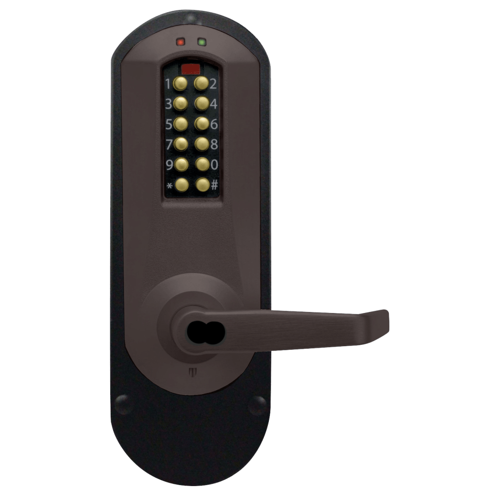 DormaKaba E5010BWL-744-41 E-Plex 5000 Exit Trim, Winston Lever, 100 Access Codes, 3,000 Audit Events, 6/7-Pin SFIC Prep, Less Core, Dark Bronze with Brass Accents