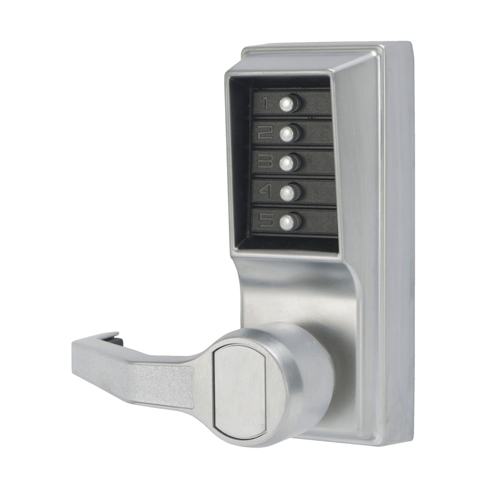 DormaKaba LL1015-26D-41 Pushbutton Cylindrical Lever Lock, Combination Entry Function Only, 2-3/4" Backset, 3/4" Throw Latch, Satin Chrome Finish, Left Hand/Left Hand Reverse
