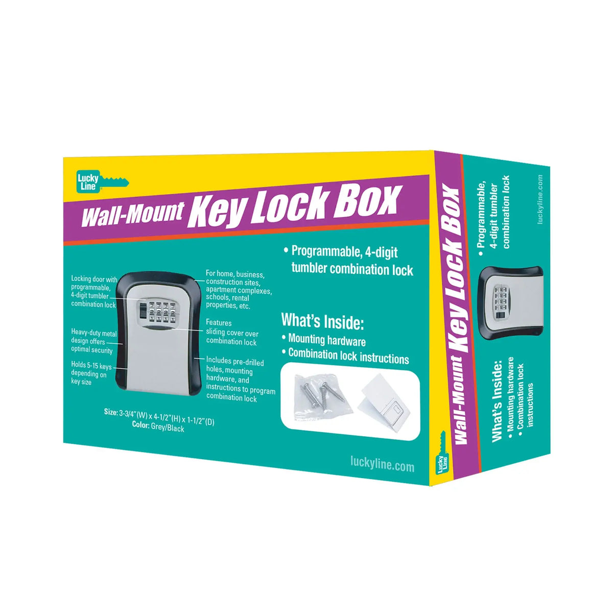 Lucky Line 65101 Wall-Mount Key Lock Box, 4-Digit Combination