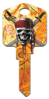 SC1-D28 Disney Pirates of the Caribbean Skull & Swords Hosue Key Blank, Schlage