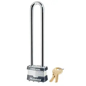Master Lock 21LNWO Laminated Steel Padlock 1-3/4" Body, 5-3/4" Tall 5/16 Diameter Shackle, Rekeyable, Less Cylinder