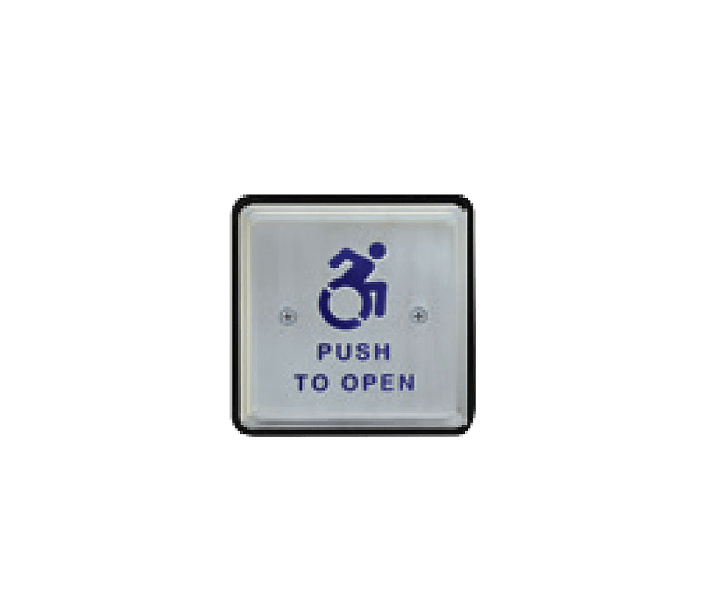 BEA 10PBS451AL 4.5" Square Stainless Steel Push Plate, Blue "Push to Open" Text and Alternate Handicap Logo
