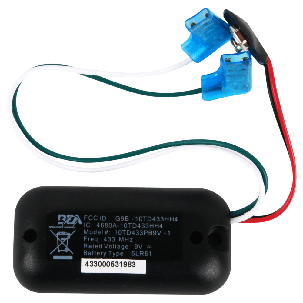 BEA 10TD433PB9V Wired Digital Transmitter, 433 MHz, Flag Connectors, 9V Battery, 1 Button, for use with All Activation Plates Except Jamb and Vestibule