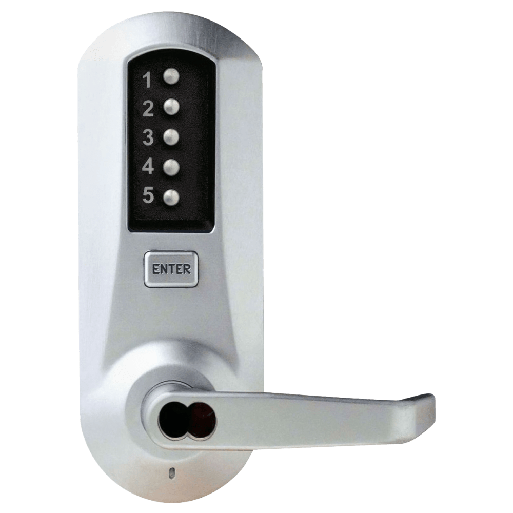 DormaKaba 5035BWL-26D-41 Cylindrical Combination Lever Lock, Interior Combination Change, DOD, 2-3/4" Backset, 3/4" Throw Latch, 6/7-Pin SFIC Prep, Less Core, Satin Chrome
