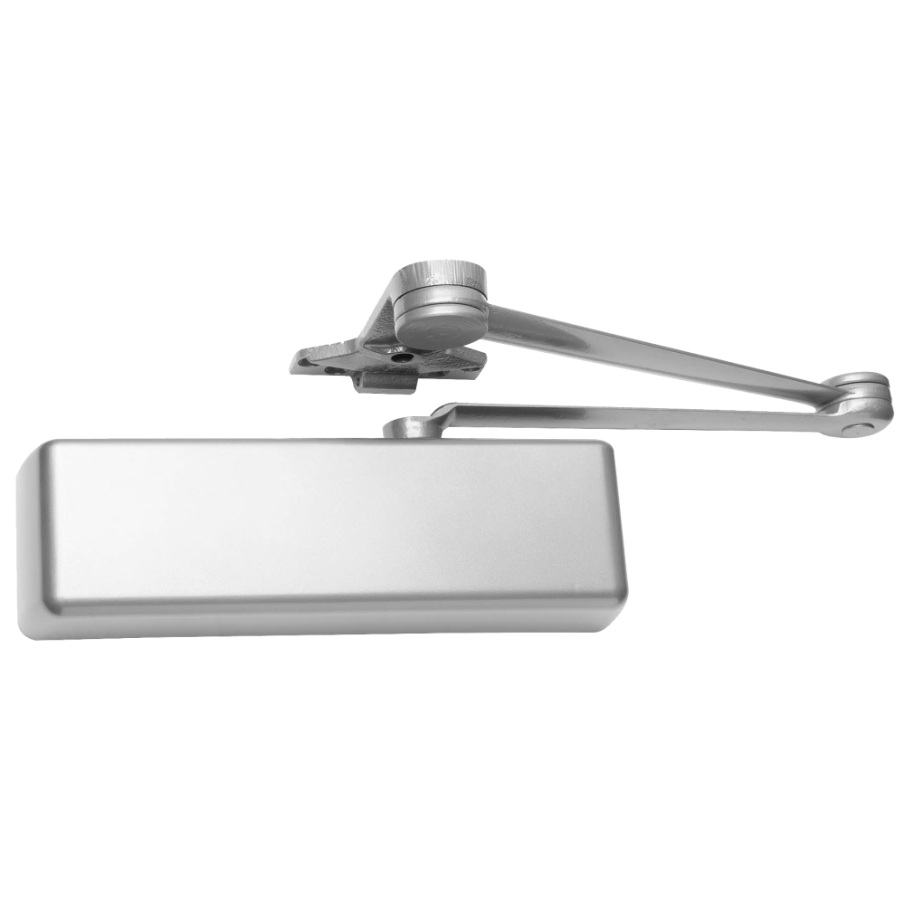 LCN 4111-CUSH RH 689 Grade 1 Surface Door Closer, Cush-N-Stop Arm, Push Side Parallel Arm Mounting, 110 Deg. Swing, Size 1 to 5, Full Plastic Cover, Aluminum Painted Finish, Right-Handed