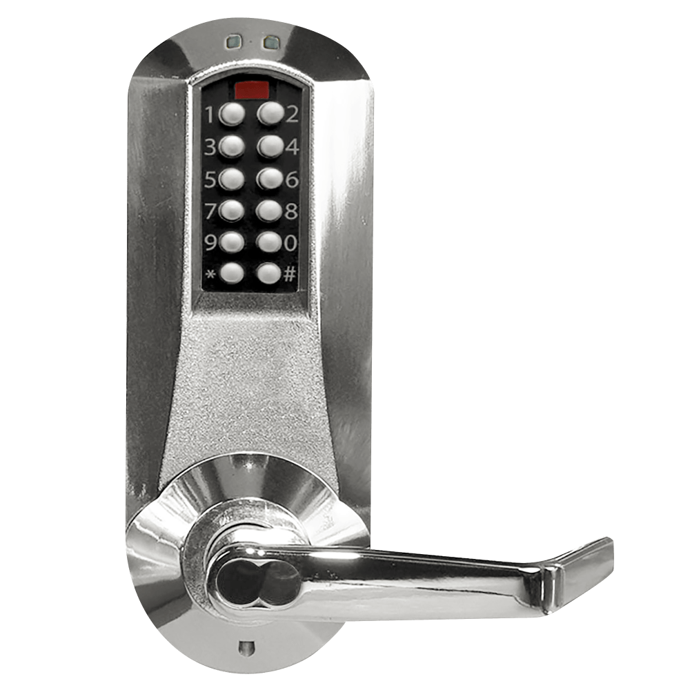 DormaKaba E5066CWL-625-41 E-Plex 5000 Mortise Lock, Winston Lever, 100 Access Codes, 3,000 Audit Events, Corbin Russwin 6-Pin LFIC Prep, Less Core, Bright Chrome