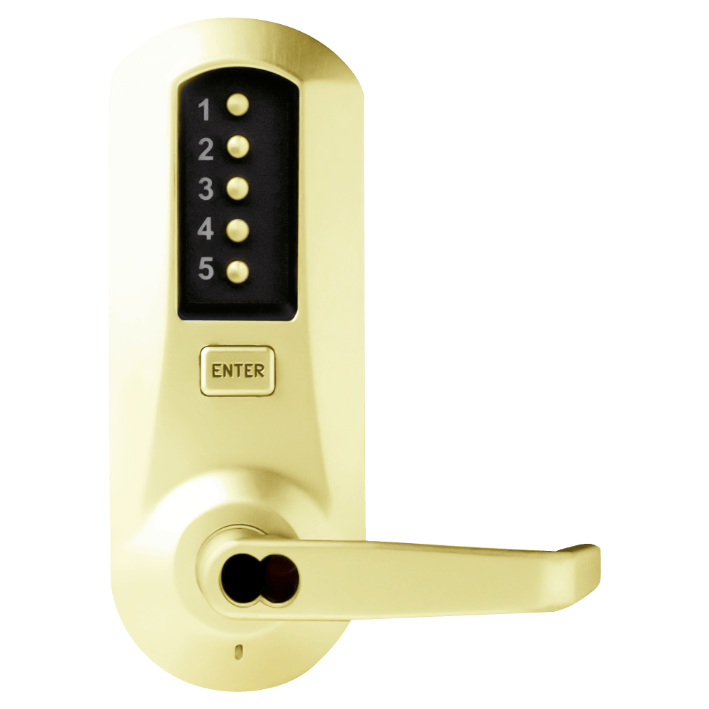 DormaKaba 5021CWL-03-41 Cylindrical Combination Lever Lock, 2-3/4" Backset, 1/2" Throw Latch, Corbin Russwin 6-Pin LFIC Prep, Less Core, Bright Brass