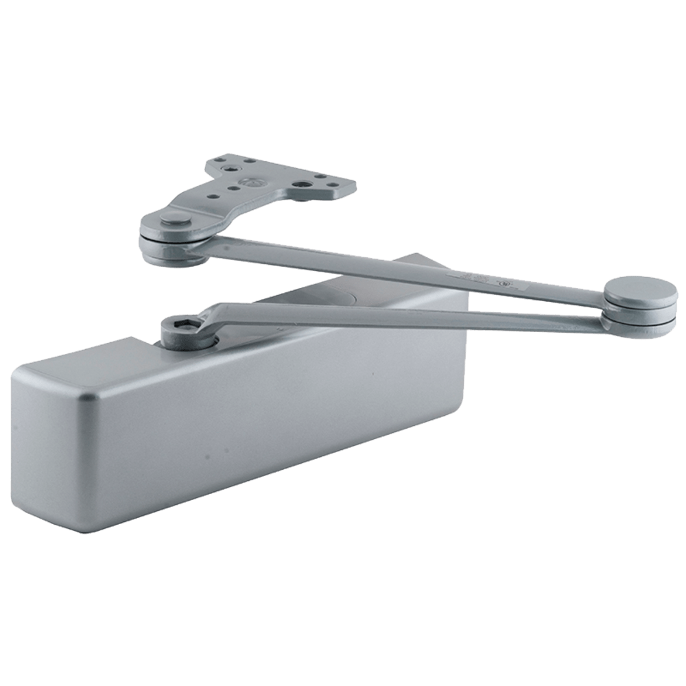 LCN 4040XP-CUSH LH 689 MC Grade 1 Surface Door Closer, Cush Arm, Push Side Mounting, 110 Degree Swing, Adjustable Size 1-6, Metal Cover, Aluminum Painted Finish, Left-Handed