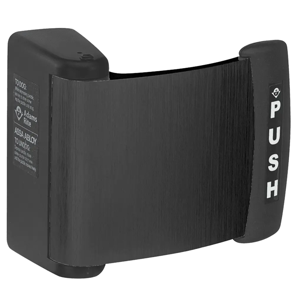 Adams Rite 4591-02-00-335 Curved Deadlatch Paddle, for 1-3/4" Thick Doors, Black Anodized Aluminum Finish, Push to Left, Interior Right-Hand Reverse or Exterior Left-Handed