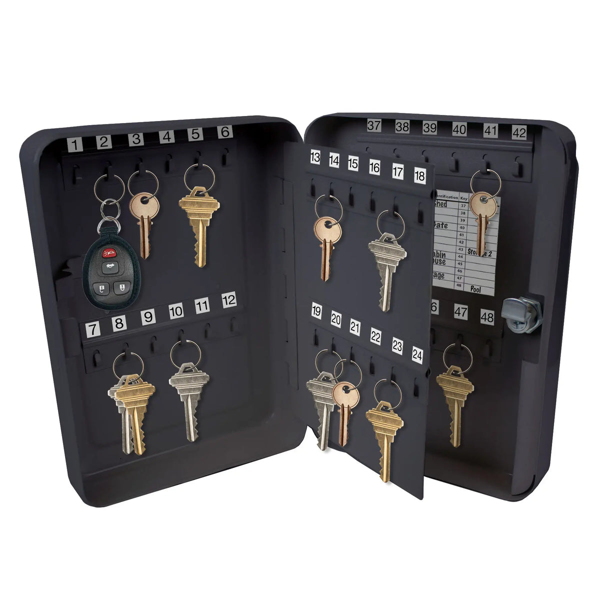 Lucky Line 61900 Metal Locking Key Cabinet, 48 Hooks, Black