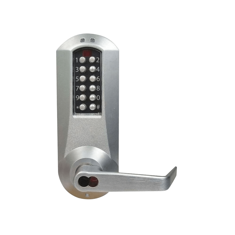 DormaKaba E5031MWL-626-41 E-Plex 5000 Cylindrical Lock, Winston Lever, 100 Access Codes, 3,000 Audit Events, Medeco/Yale/ASSA/Abloy LFIC Prep, Less Core, 2-3/4" Backset, 1/2" Throw, Satin Chrome