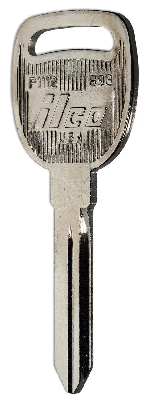Kaba Ilco P1112 (B93) Automotive Key Blank – General Motors Metal Head, Nickel-Plated Brass